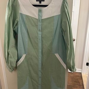 Pomander Place Mint and White Long Sleeve Dress